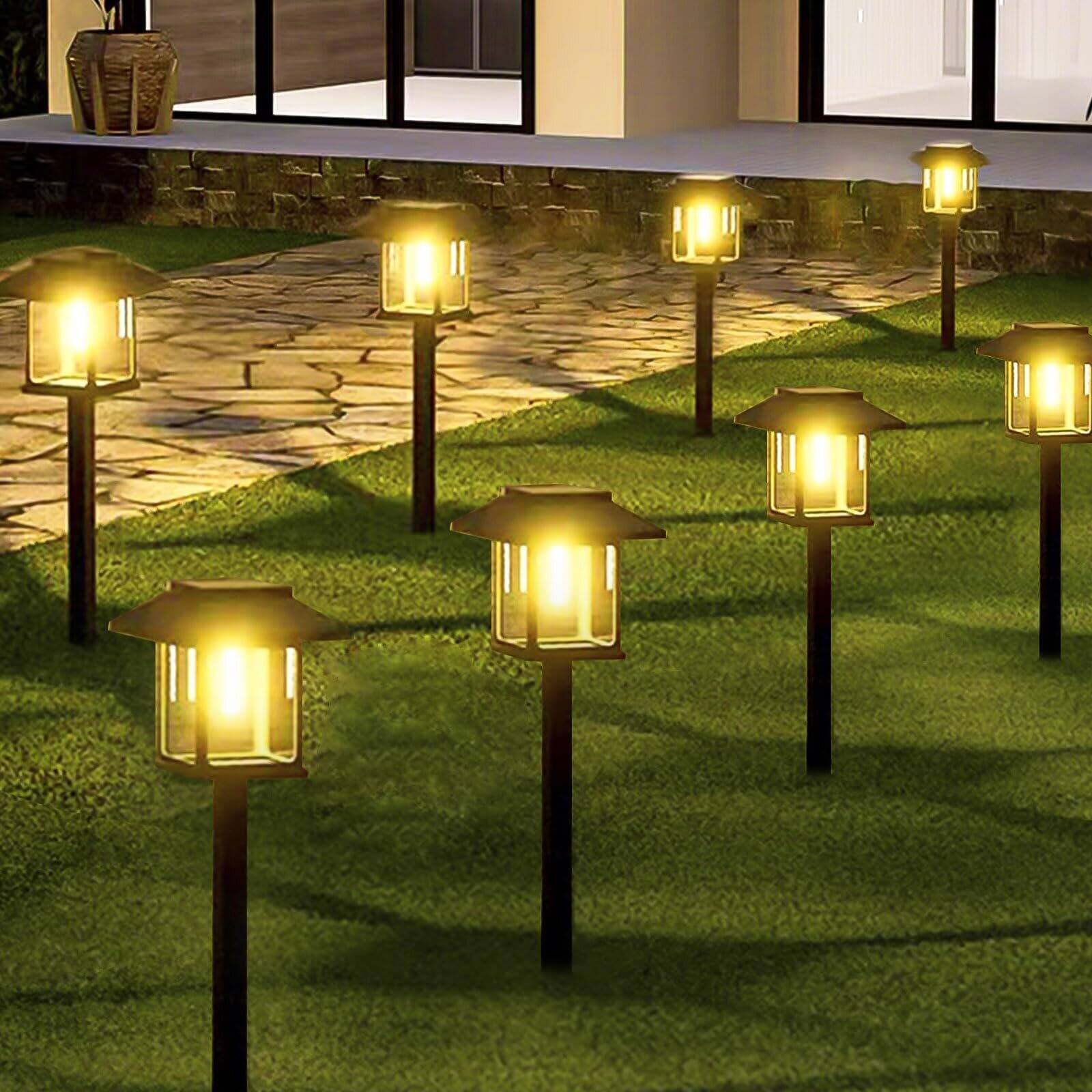 Left. Dazzed Corner - 16-Pack Extra-Bright Solar Pathway Lights, Waterproof Auto On/Off - Black.