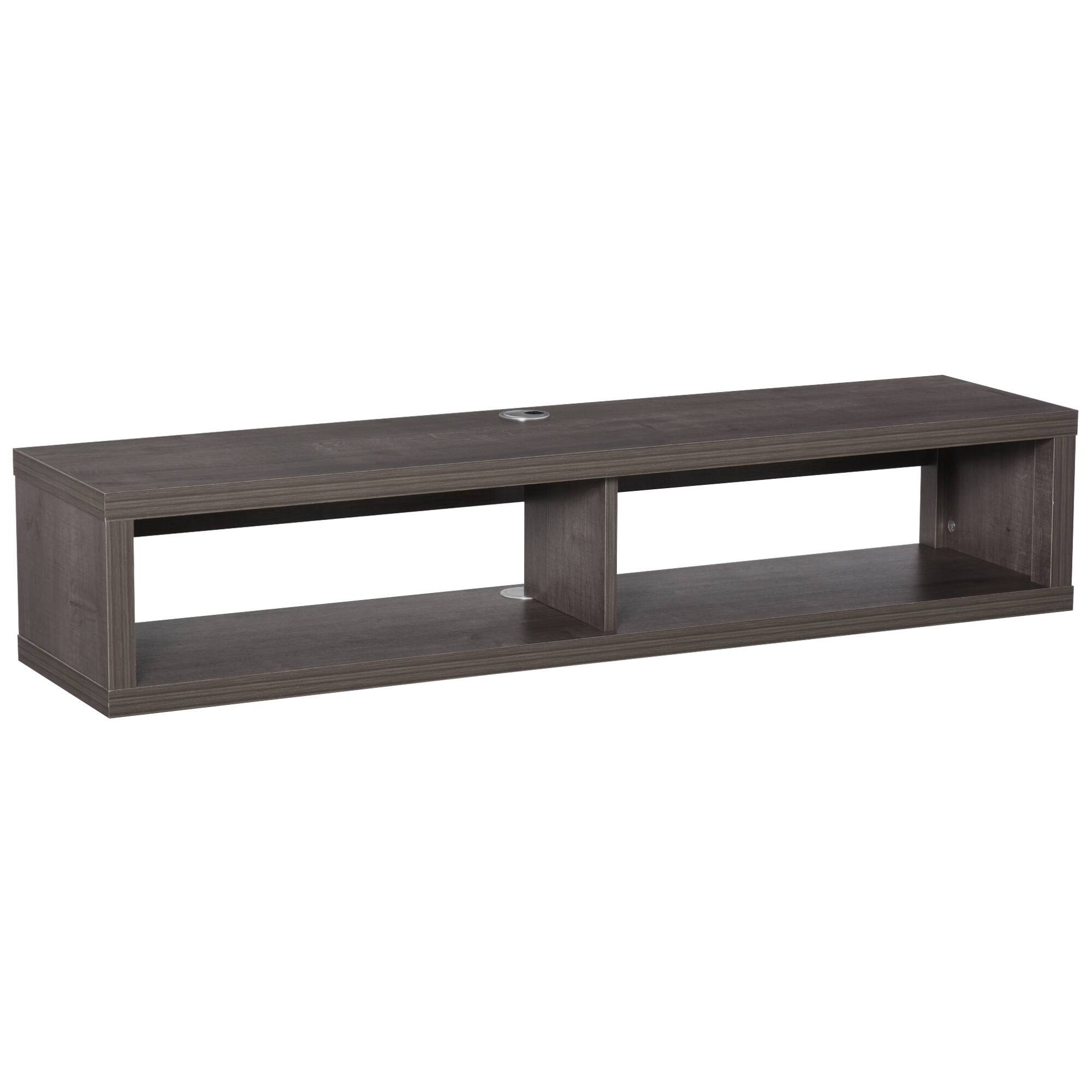 Homcom - Wall Mounted TV Stand, Media Console Floating Storage Shelf for Living Room or Home Office - Dark Grey Wood Grain