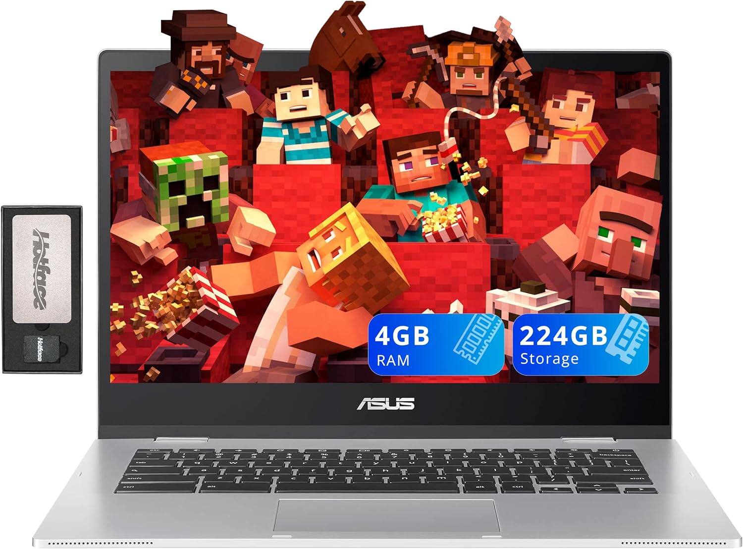 ASUS - Chromebook CX1 14" Anti-Glare Laptop,Intel Celeron N4500, 4GB RAM,64GB eMMC,Chrome OS,160GB Dock Station Set - Silver