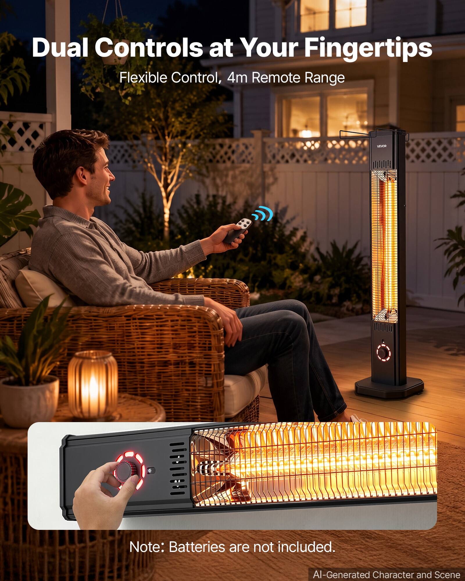 VEVOR Infrared Heater 1500W Electric Space Heater 8 Heat Settings with ...