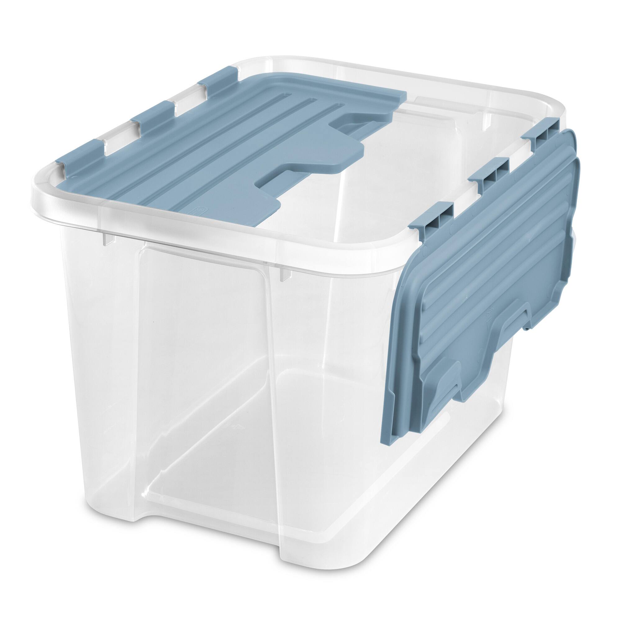 Alt View 6. Sterilite - Sterilite 30 Qt Hinged Lid Storage Box, Plastic Container, Washed Blue, 12 Pack.