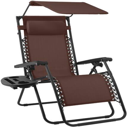 Front. Best Choice Products - Best Choice Products 30" Extra Wide Folding Zero Gravity Patio Lounge Chair w/Adjustable Canopy Shade - Brown - Brown.