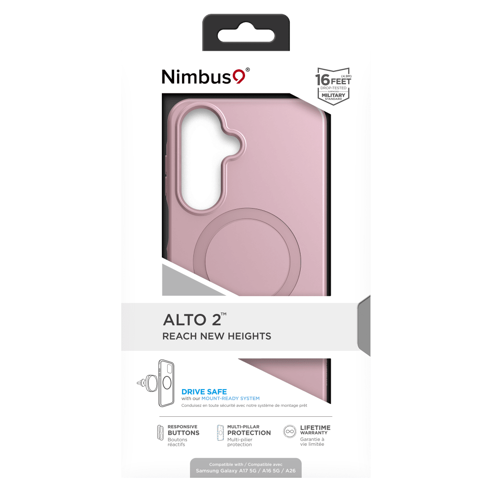 Nimbus9

(4.9M) 16FEET DROP-TESTED MILITARY STANDARD

ALTO 2™ REACH NEW HEIGHTS

DRIVE SAFE with our MOUNT-READY SYSTEM
Conduisez en toute sécurité avec notre système de montage prêt

RESPONSIVE BUTTONS
Boutons réactifs

MULTI-PILLAR PROTECTION
Multi-pilier protection

LIFETIME WARRANTY
Garantie à vie limitée

Compatible with Samsung Galaxy A17 5G / A26