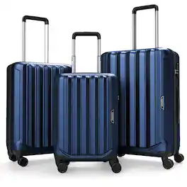 Costway - 3 PCS Hardside Luggage Set (20/24/28 Inch) with 8-Spinner Wheels, 3-Digital Lock - Navy