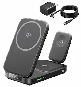 INIU - Magnetic 3-IN-1 Wireless Charger, Qi2 15W Foldable MagSafe Compatible Charging Station, for iPhone/Apple Watch/AirPods - Black