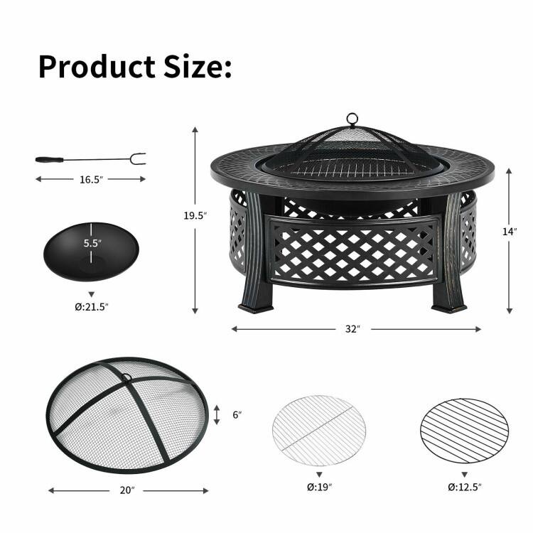 Product Size:  
- Diameter: 16.5"  
- Height: 19.5"  
- Width: 32"  
- Depth: 14"  
- Bottom Diameter: 21.5"  
- Top Diameter: 19"  
- Bottom Mesh Diameter: 12.5"  
- Mesh Height: 6"  
- Mesh Diameter: 20"