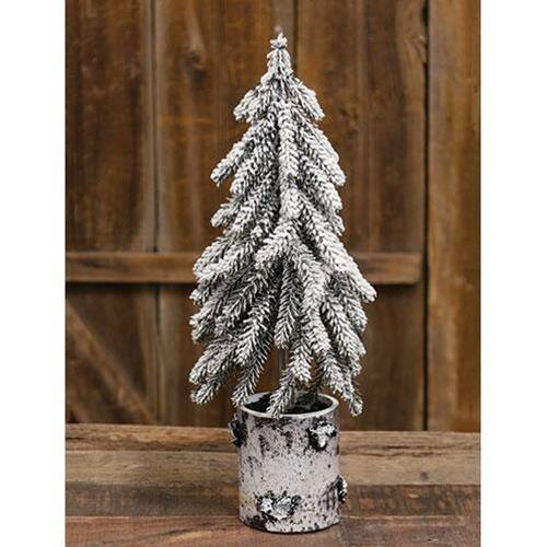 Angle. BreeBe - *Flocked Weeping Pine Tree In Birch Pot 16" - White.