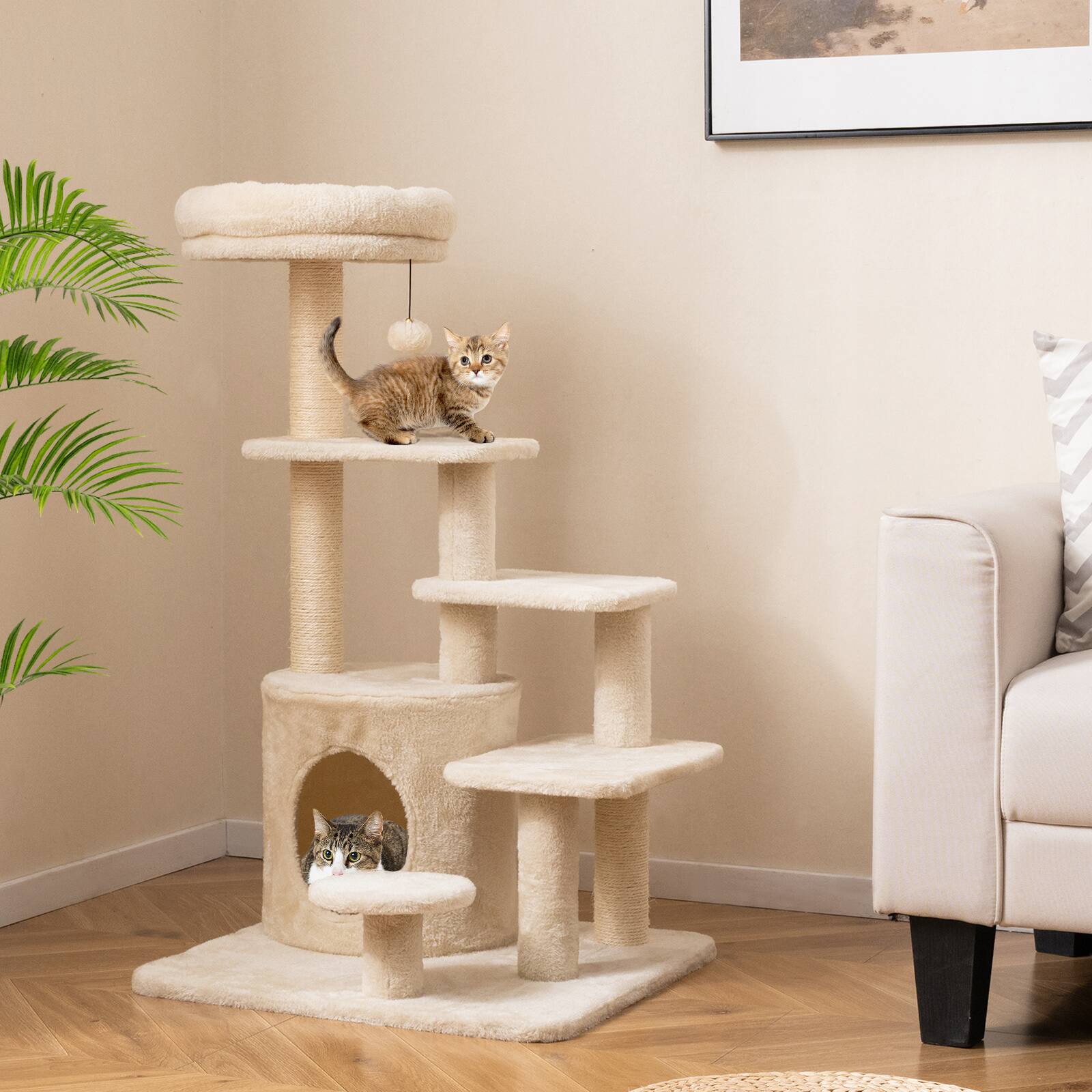 Alt View 3. Gymax - Gymax 40'' Multi-level Cat Tower w/Condo Padded Perch Bed Sisal Scratching Posts Ball Beige.