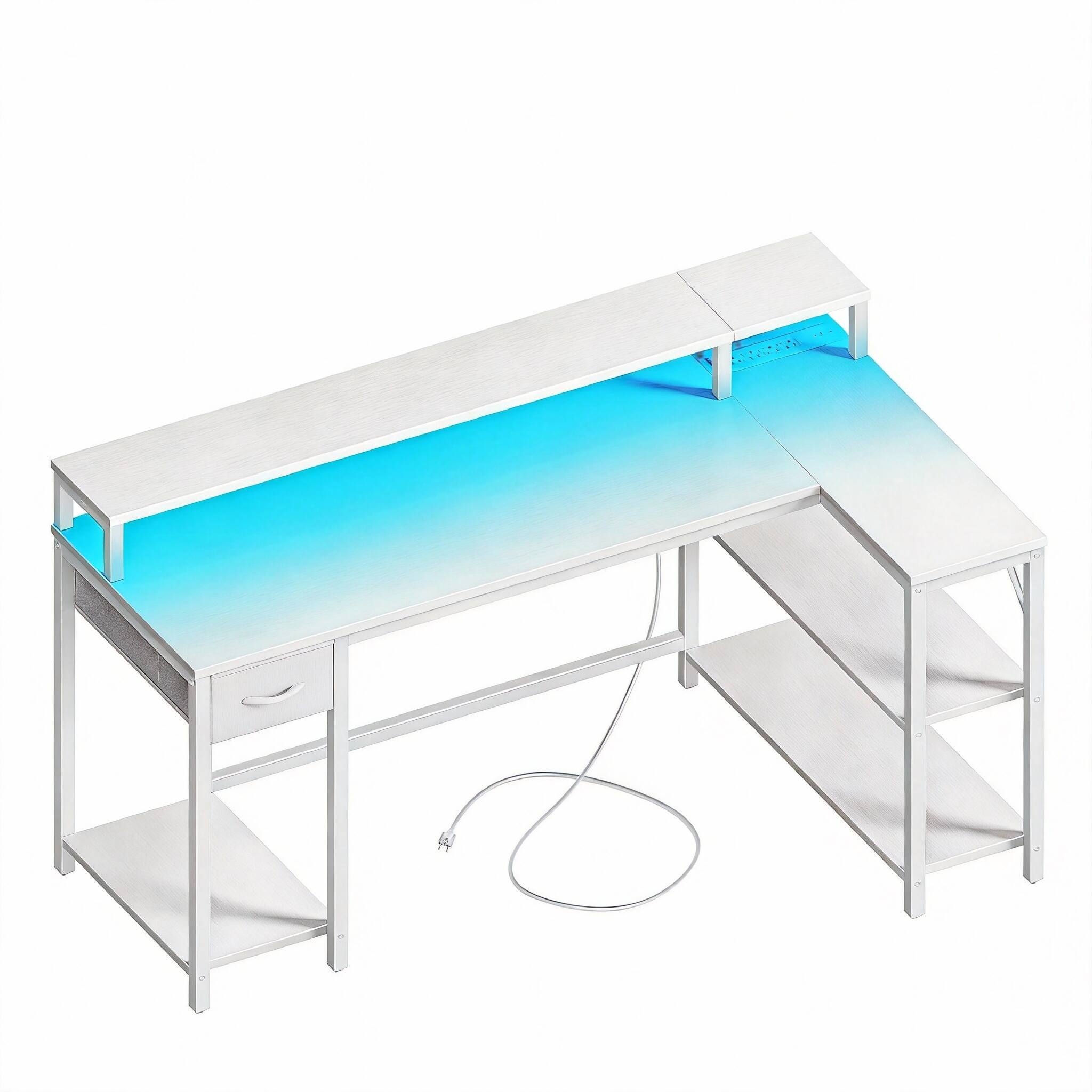 White 53in L desk reversible