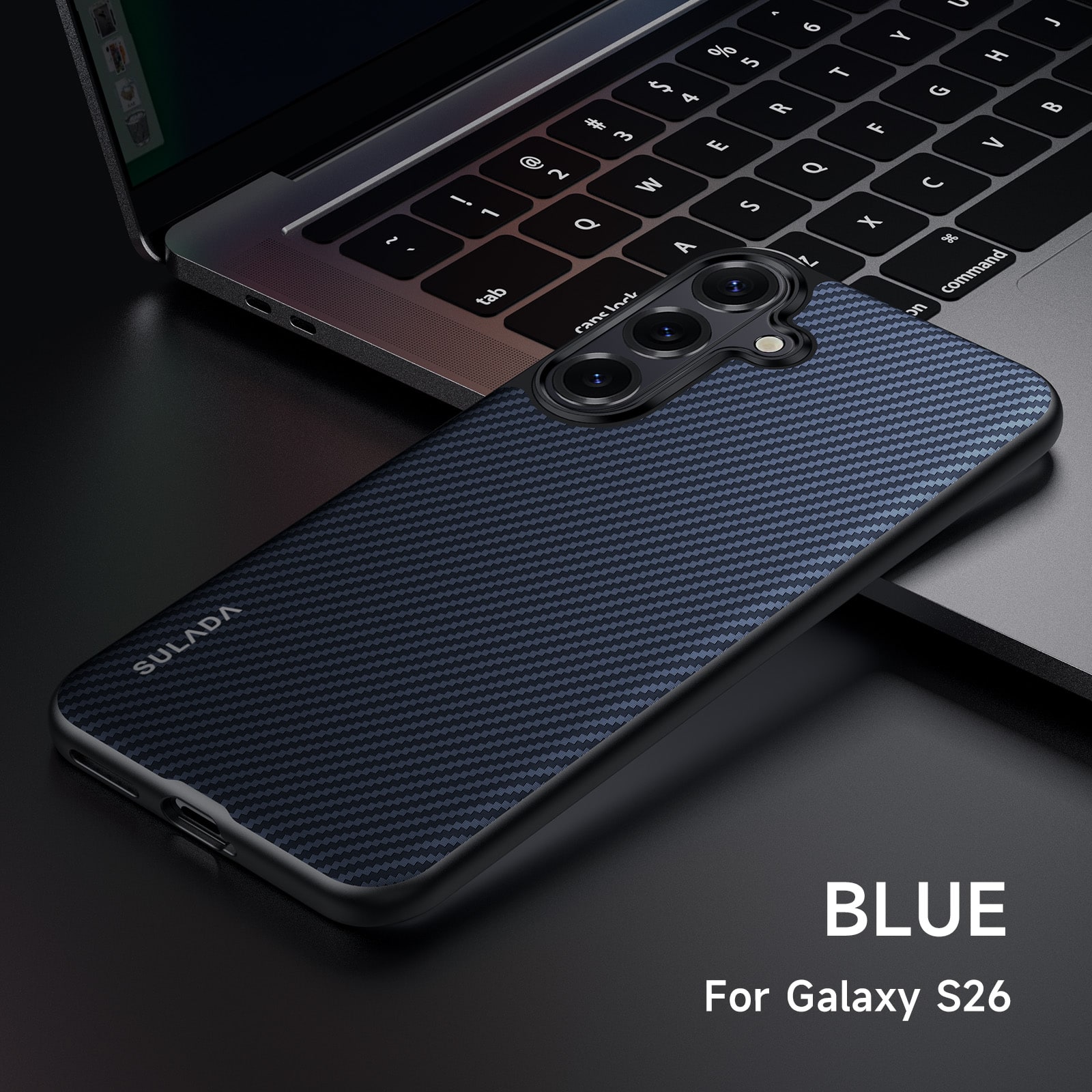 Dteck - Rugged Magnetic Casr For Samsung Galaxy S26 Shockproof Slim Carbon Fiber Texture Cover - Blue