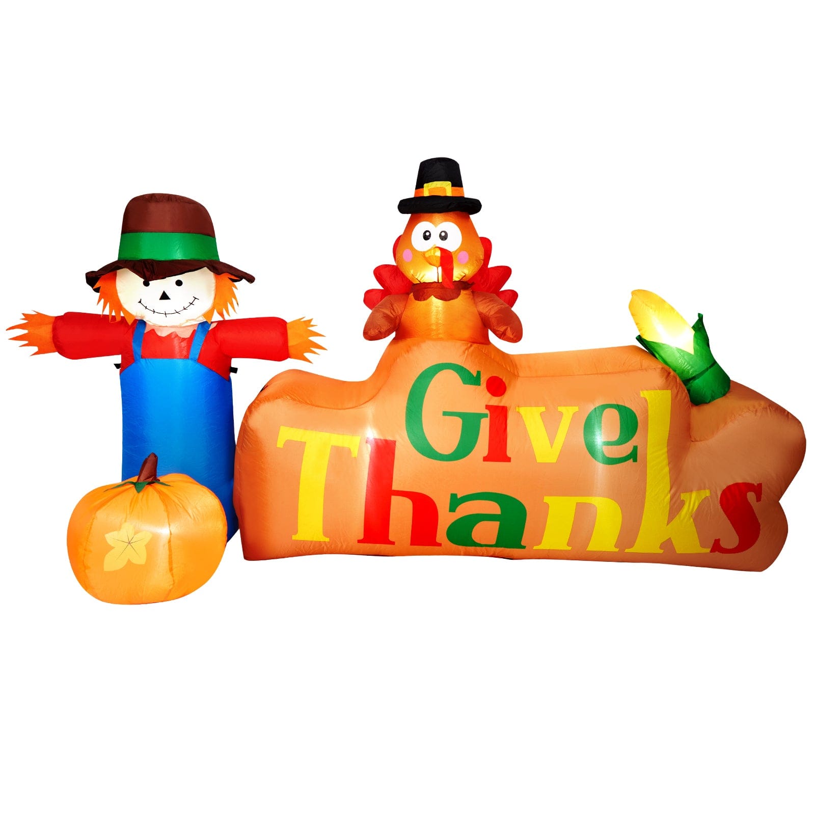 CAMULAND - 8ft Autumn Built-in LED Light Inflatable Scarecrow Turkey for Thanksgiving Decorations - Orange