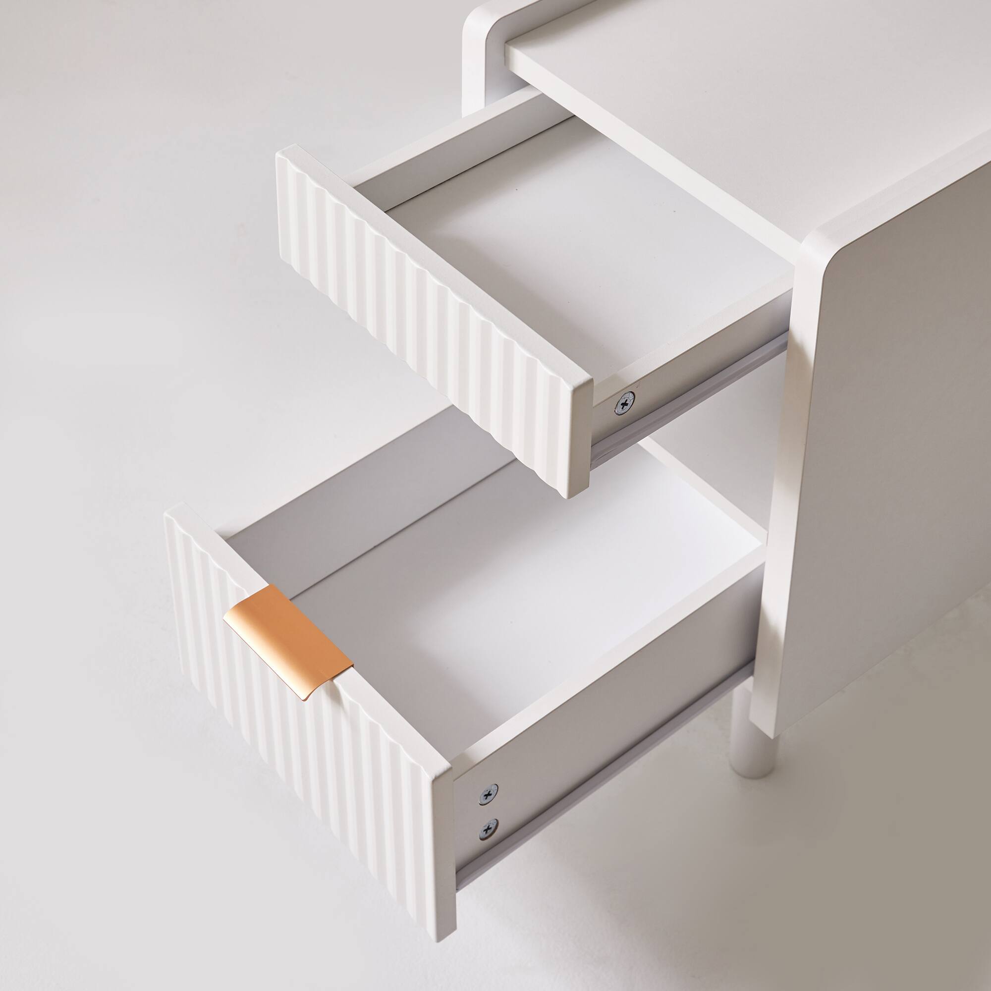 Alt View 1. Whisen - Set of 2 Modern Nightstand with Fluted Drawer and Open Storage,Bedside Side Table for Bedroom - White.