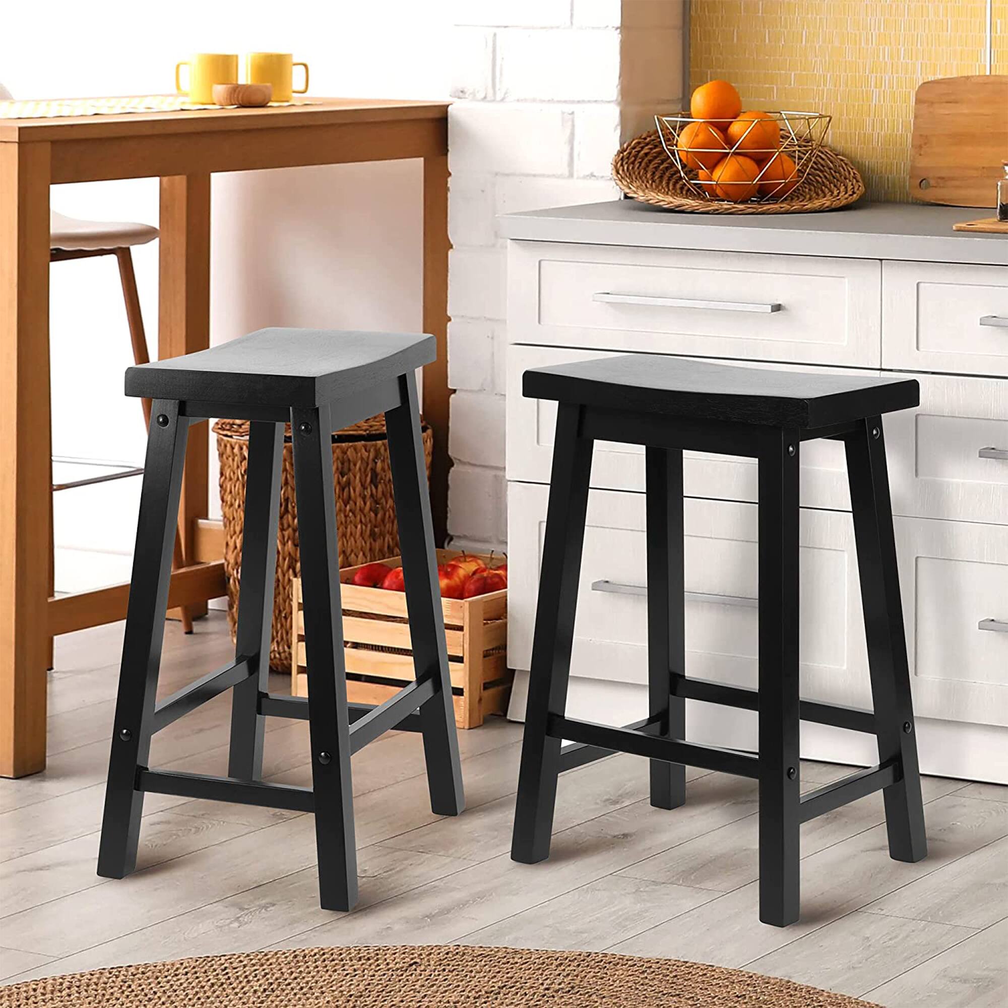 Alt View 4. PJ Wood - PJ Wood Classic Saddle-Seat 24" Tall Kitchen Counter Stools, Black, (Set of 2) - Black.