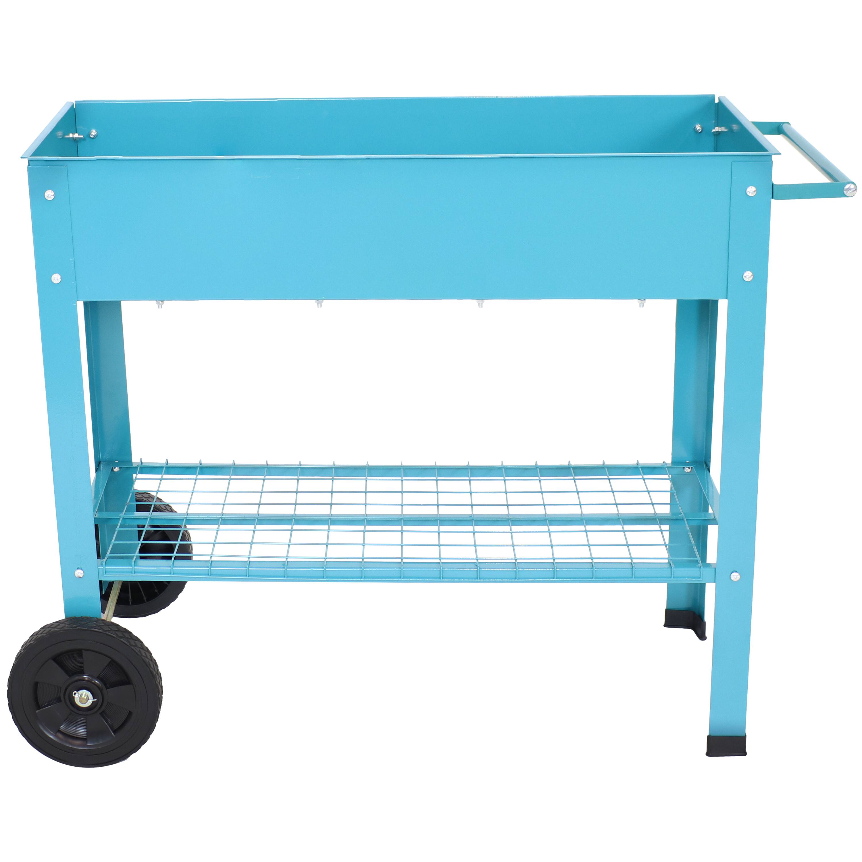 Alt View 8. Sunnydaze - 43 in Galvanized Steel Mobile Raised Garden Bed Cart - Blue.
