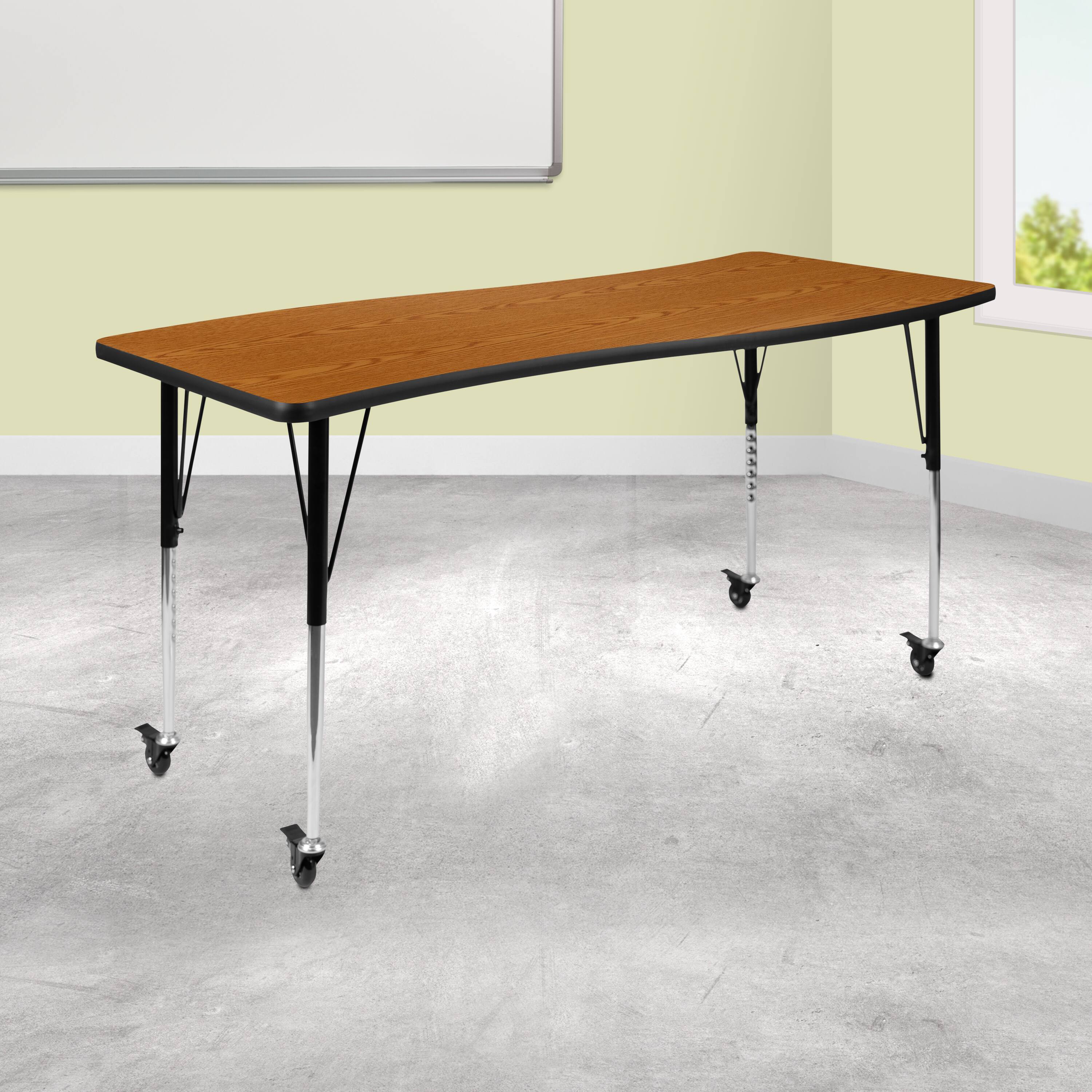 Alt View 1. Emma + Oliver - Mobile 26"W x 60"L Rectangle Wave Flexible Collaborative Adjustable Activity Table - Oak.