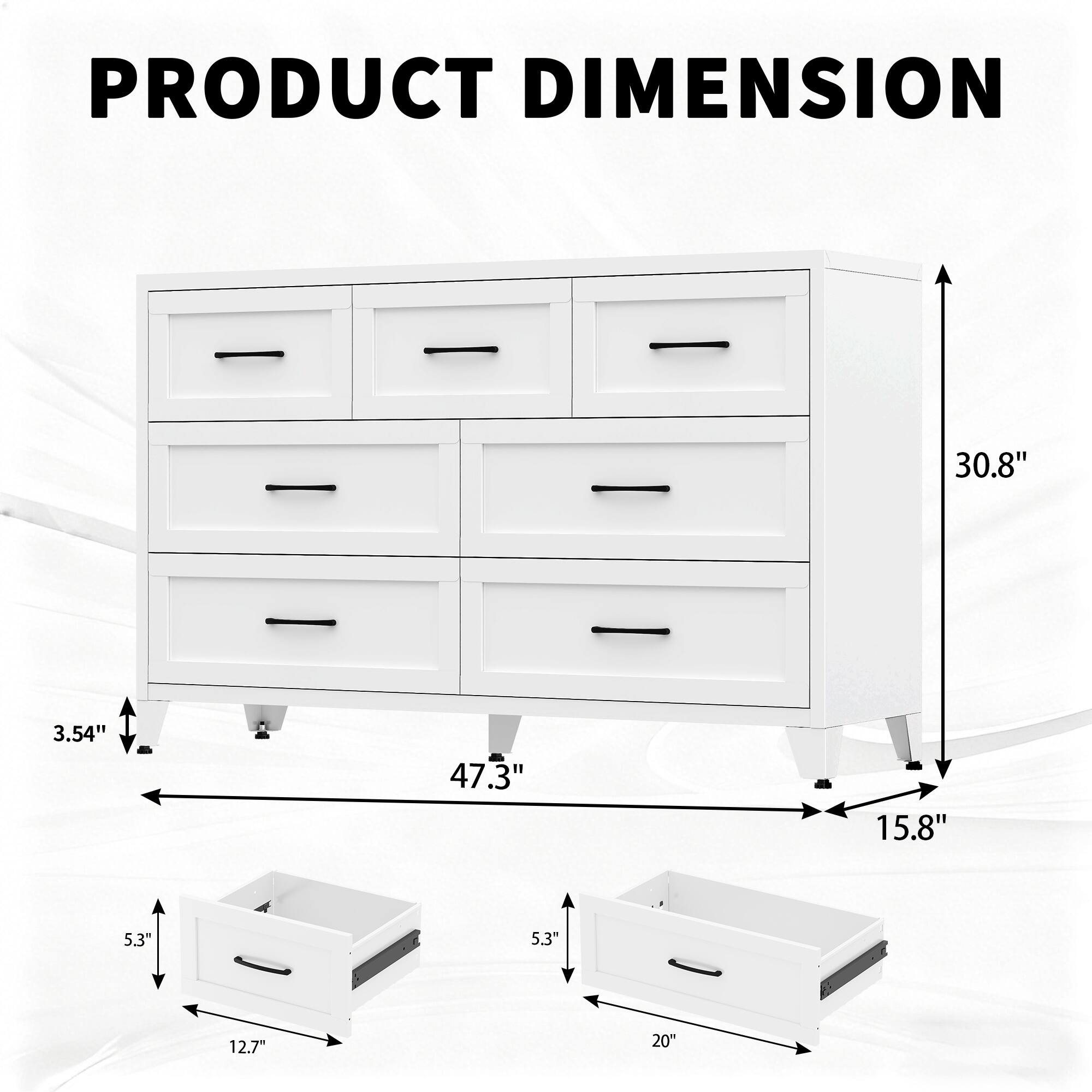 PRODUCT DIMENSION

30.8" x 3.54" x 47.3" x 15.8" x 5.3" x 5.3" x 12.7" x 20"