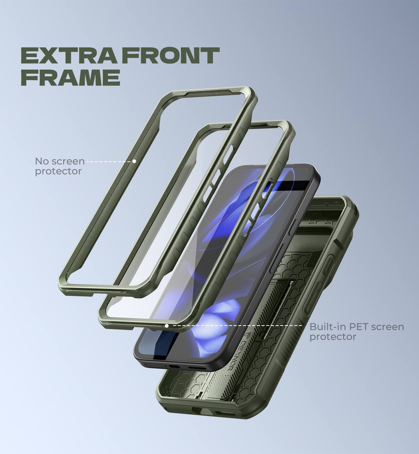 EXTRA FRONT FRAME
No screen protector
DEXNOR Built-in PET screen protector