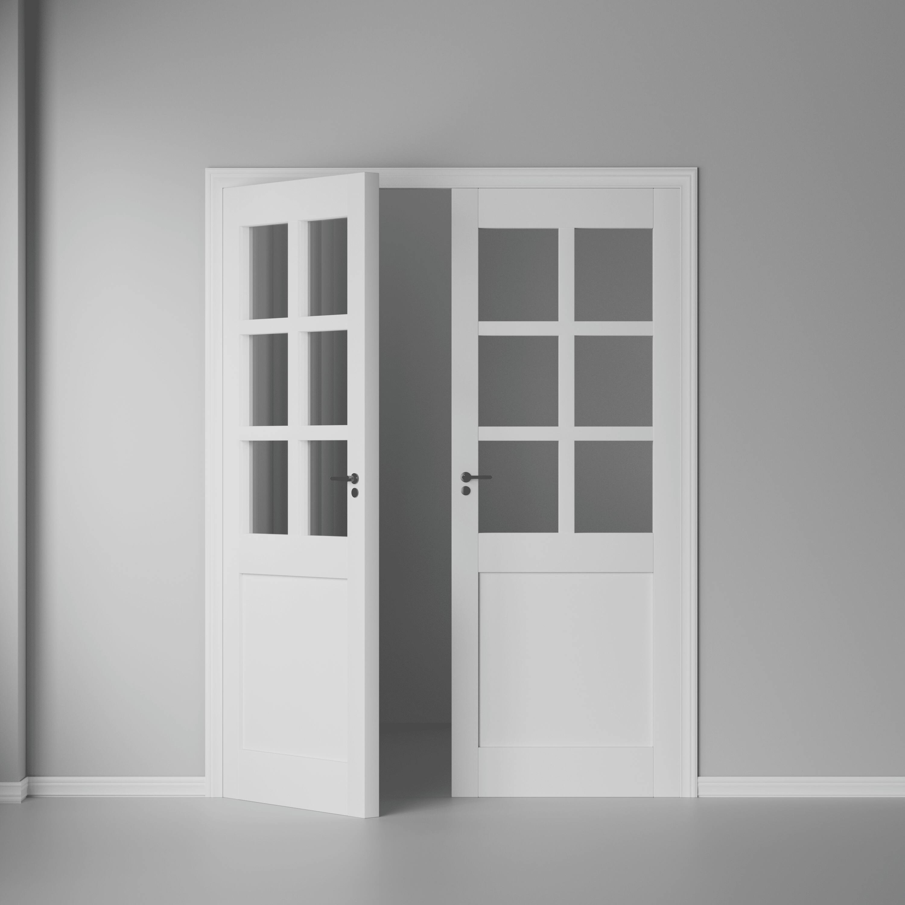 Alt View 2. Mirfee - Interior Transparent Glass French Doors, Classic Style - White.