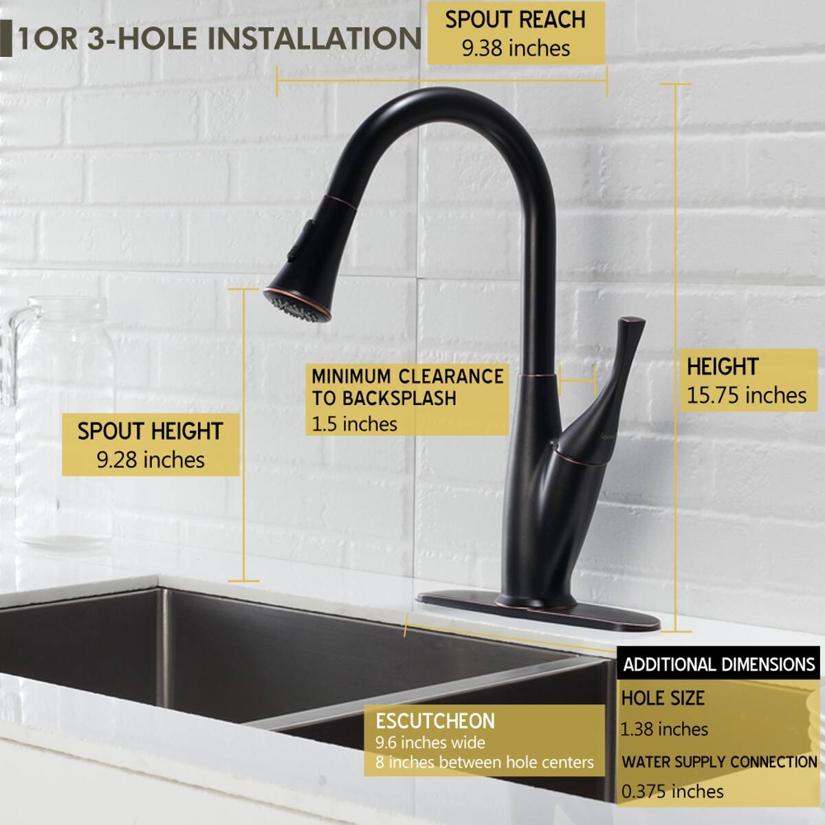 Ropilly Oil Rubbed Bronze Kitchen Faucet Pull Out Sprayer Single Handle ...
