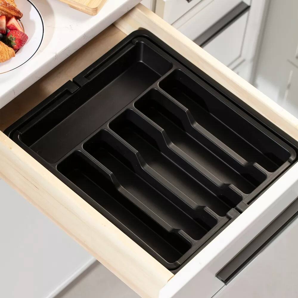 Back. Luminuxe - Expandable Silverware and Utensil Drawer Organizer with 8 Compartments – Space-Saving Kitchen Storage,.