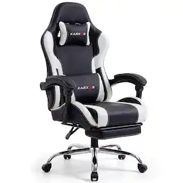Dowinx - KARXAS Ergonomic Gaming Chair with 155° Recline, Retractable Footrest, Breathable PU Leather & Pocket Spring Cushion - Black&White