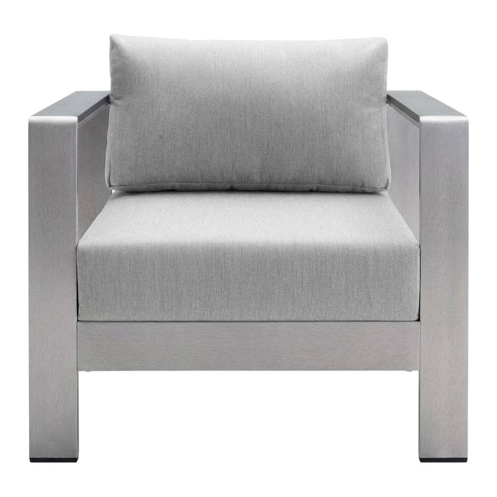 Back. Outdoor Escape - Aluminum Fabric Outdoor Patio Armchair With Cushioned Seating - Gray.