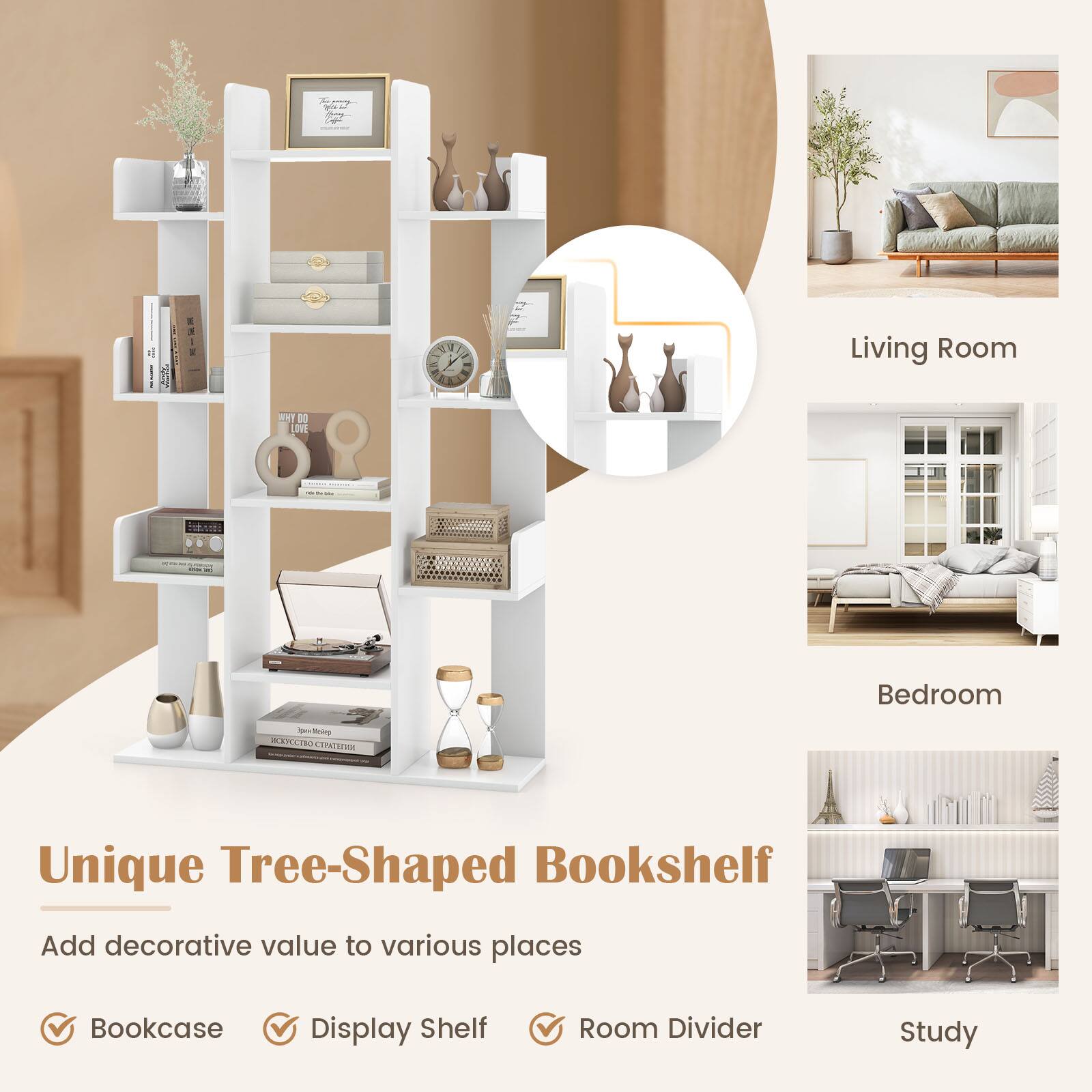 Unique Tree-Shaped Bookshelf Add decorative value to various places
Bookcase Display Shelf Room Divider
Living Room
Bedroom
Study