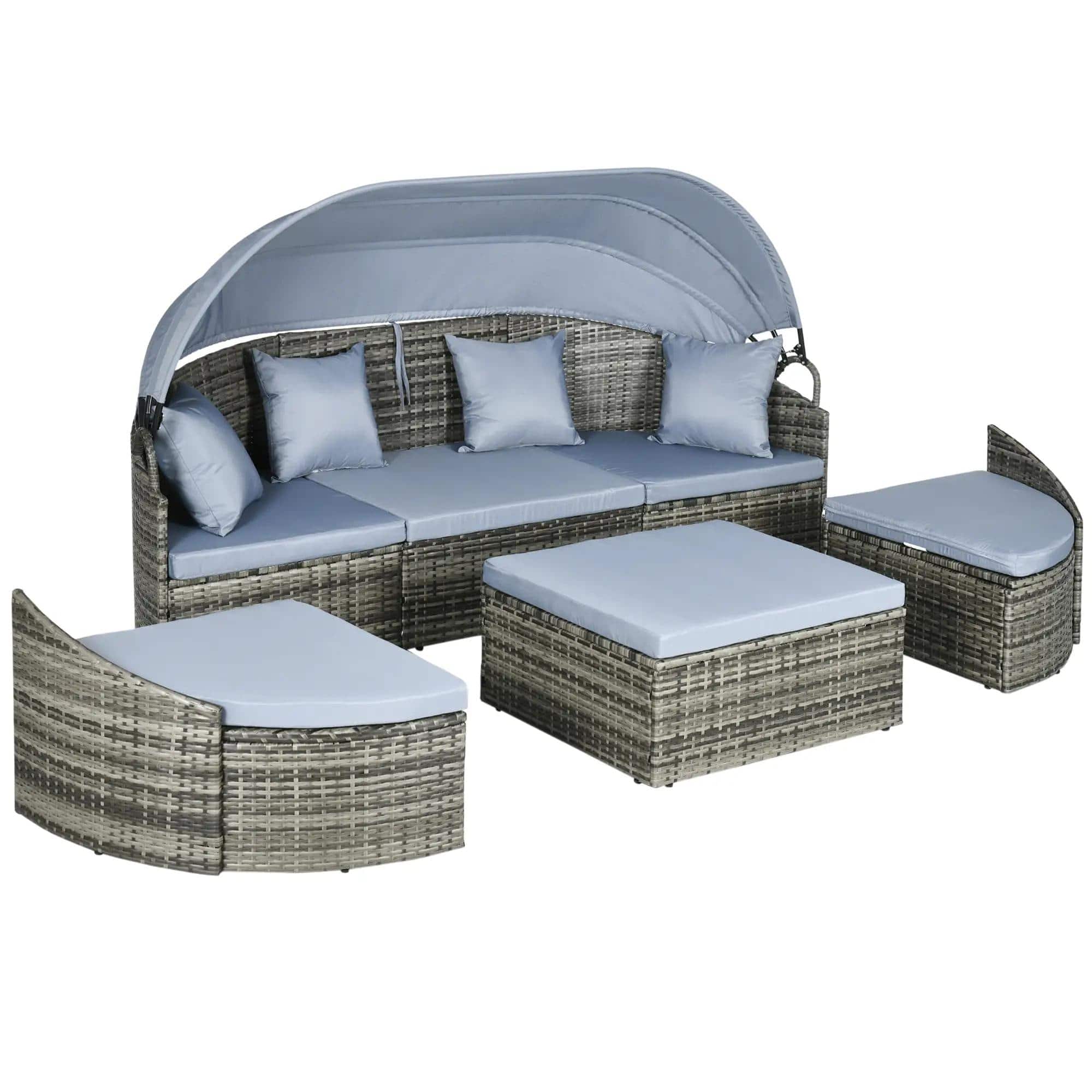 Resenkos - Convertible Rattan Daybed Sectional, Outdoor Sectional Furniture, Light Gray - Light Grey