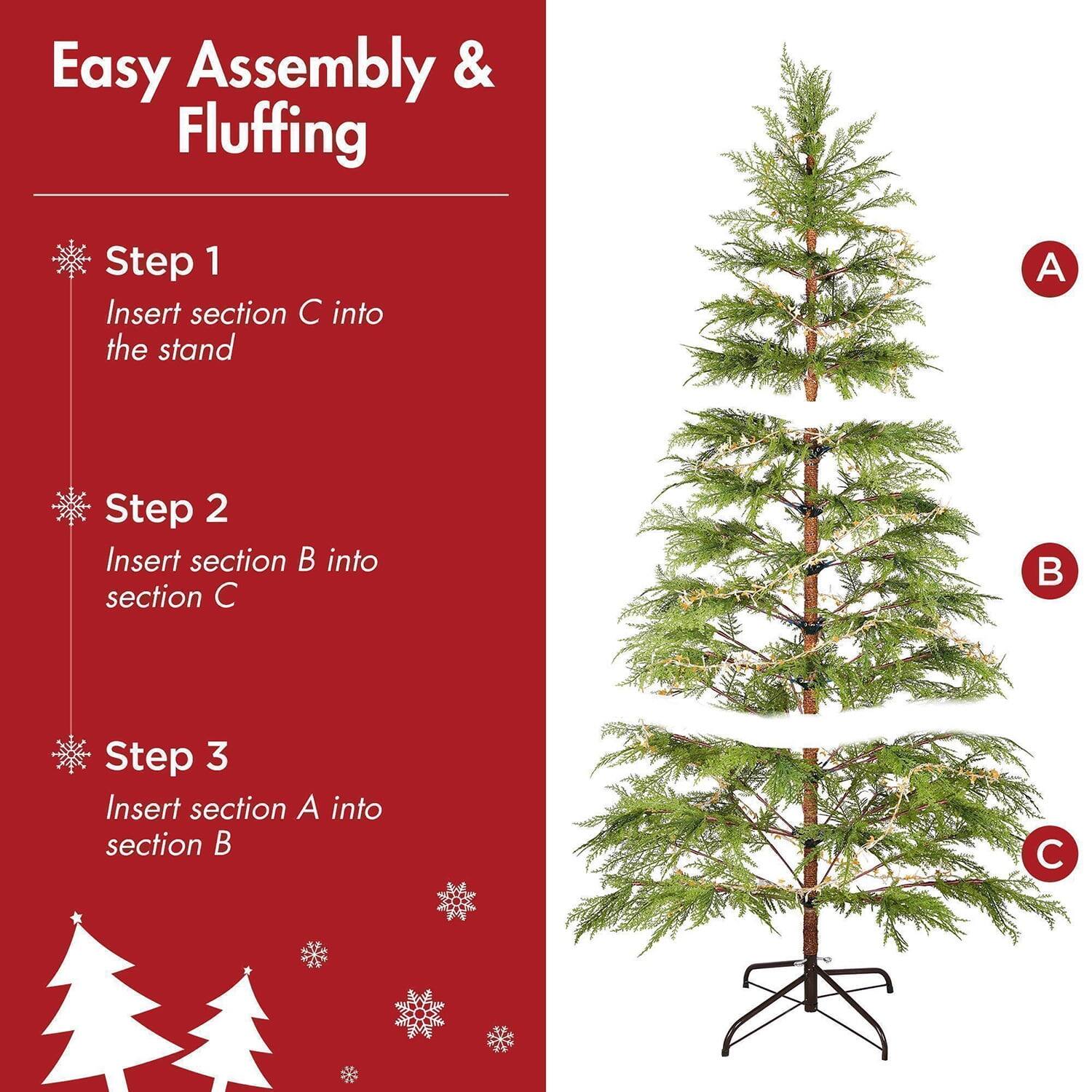 Easy Assembly & Fluffing

Step 1
Insert section C into the stand

Step 2
Insert section B into section C

Step 3
Insert section A into section B