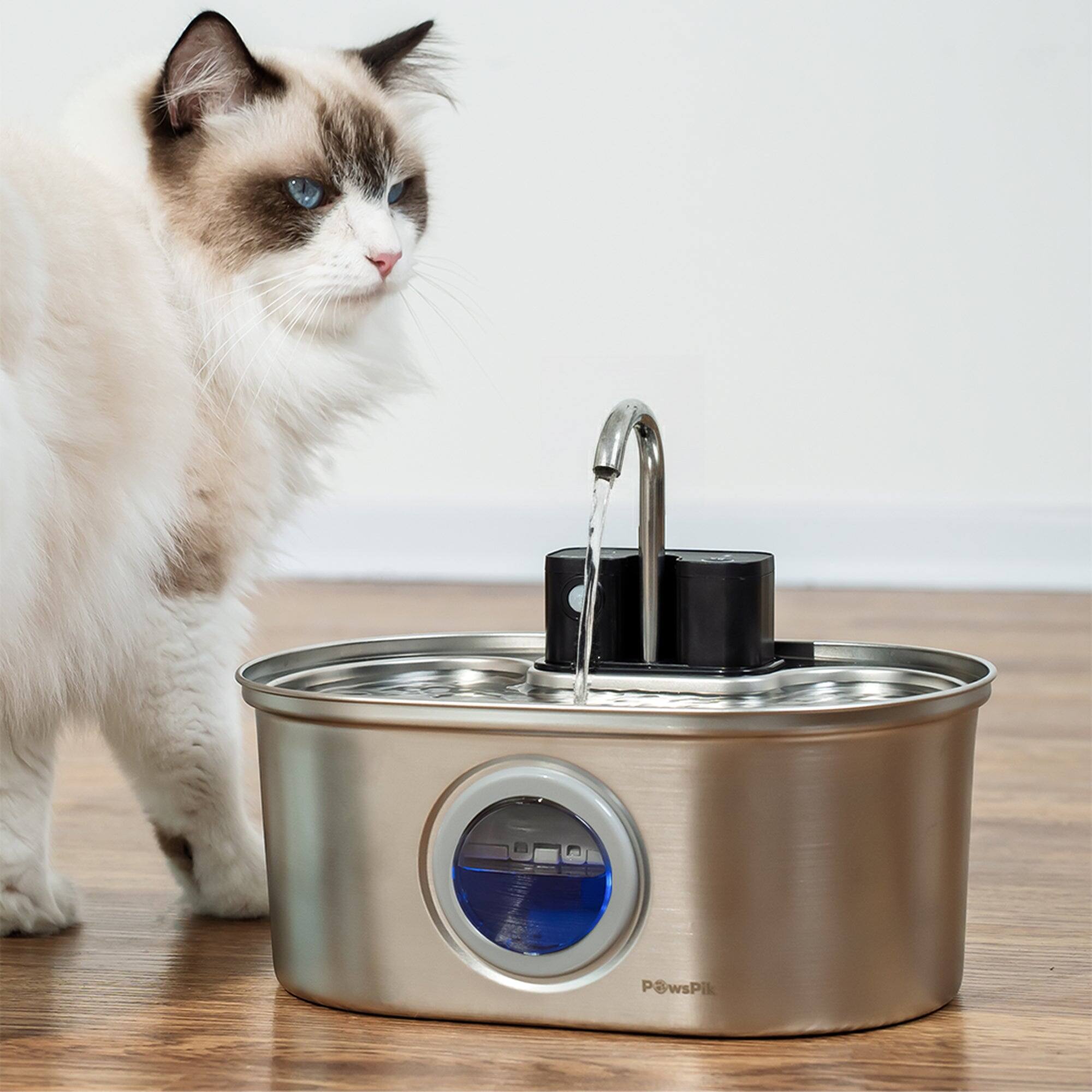 Alt View 6. PawsPik - PawsPik Stainless Steel Battery-Operated Dog & Cat Water Fountain, 3.2-L - silver.
