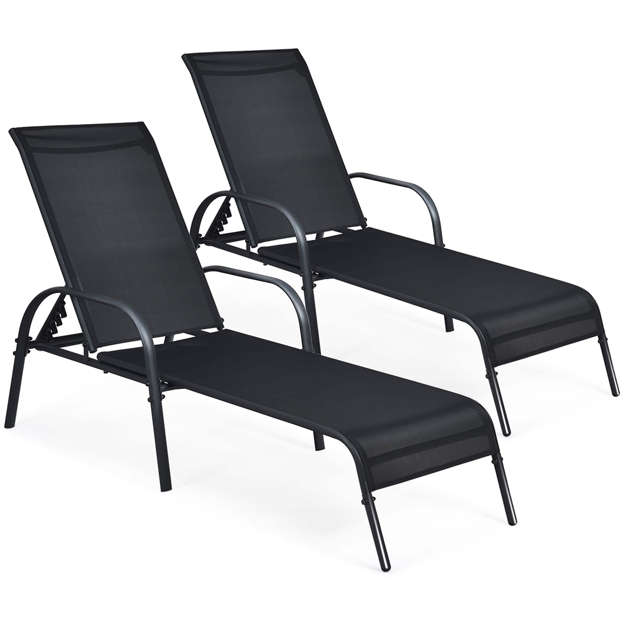 Costway - Set of 2 Patio Lounge Chairs Sling Chaise Lounge Recliner Adjustable - Black