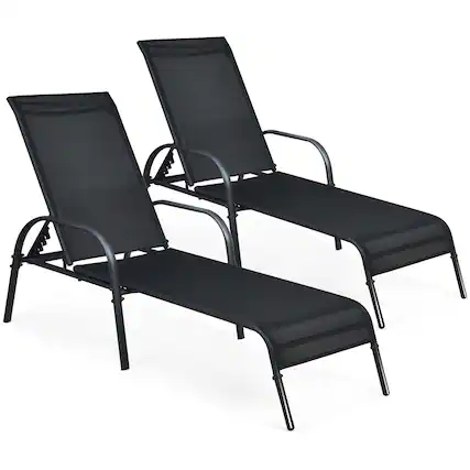 Front. Costway - Costway Set of 2 Patio Lounge Chairs Sling Chaise Lounge Recliner Adjustable - Black.