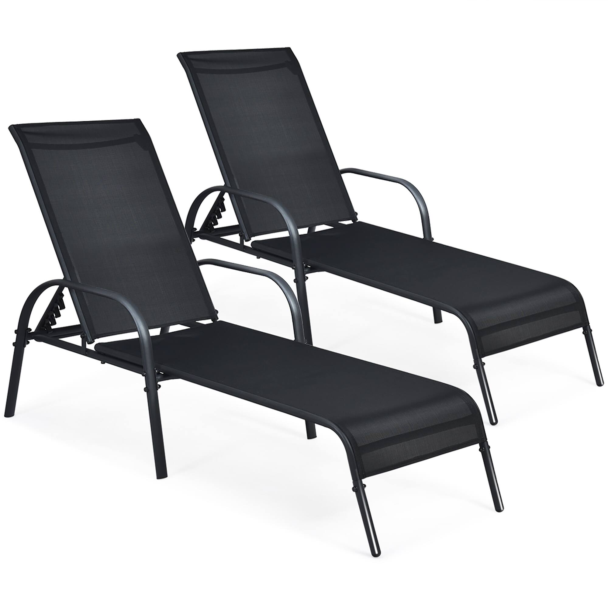 Front. Costway - Costway Set of 2 Patio Lounge Chairs Sling Chaise Lounge Recliner Adjustable - Black.