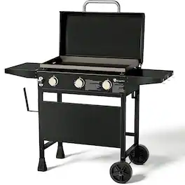 KingChii - 3-Burner Propane Gas Grill 28 in. Flat Top Griddle with Hard Cover - Black