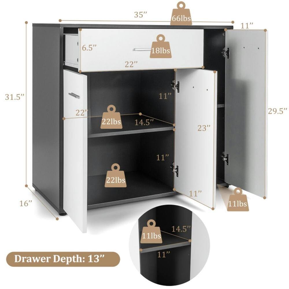 35" x 11" x 66lbs  
6.5" x 22" x 18lbs  
31.5" x 22" x 22lbs  
14.5" x 23" x 29.5" x 22lbs  
11" x 16" x 11lbs  
Drawer Depth: 13"
