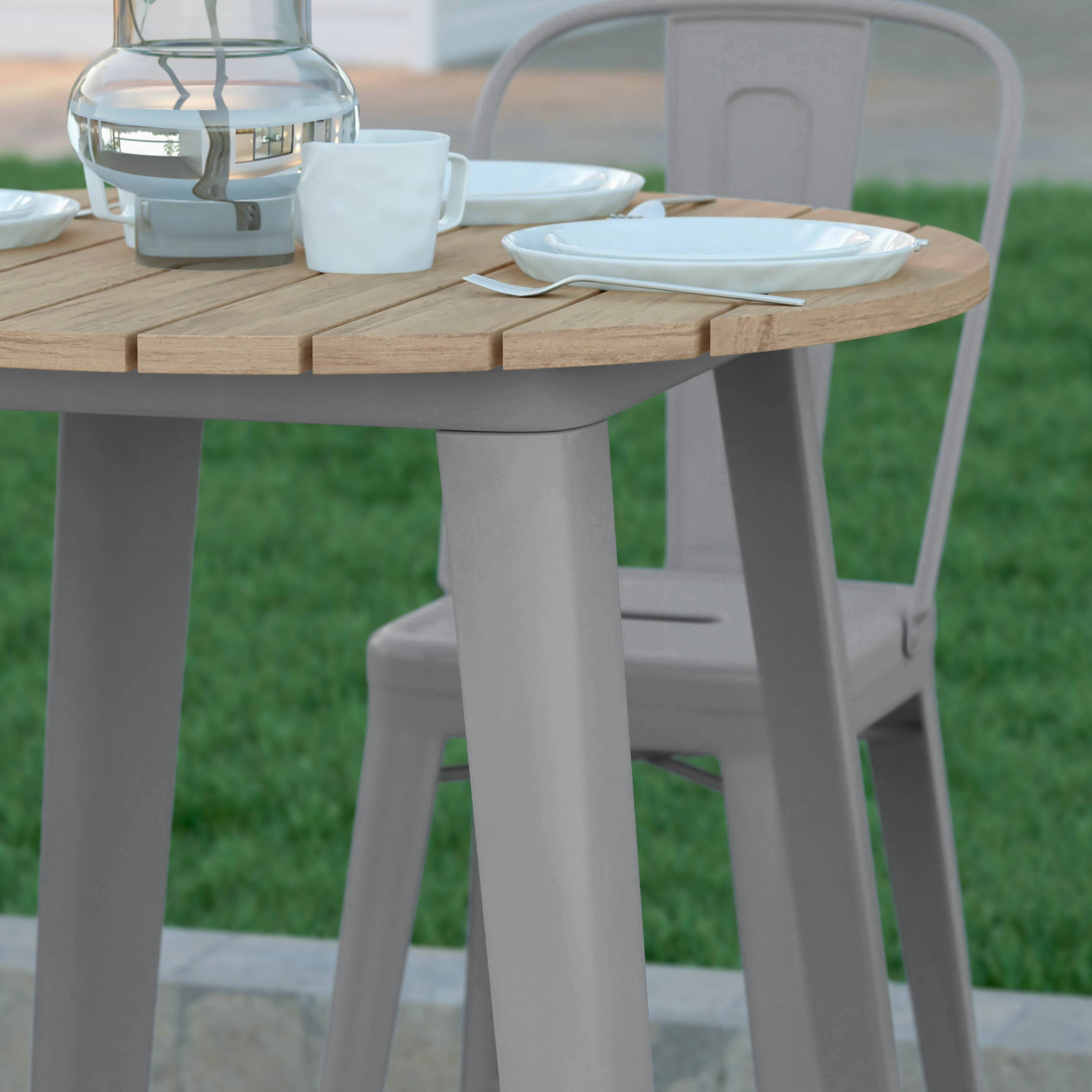 Alt View 4. Emma + Oliver - Drew Indoor/Outdoor Bar Top Table, 30" Round All Weather Poly Resin Top with Steel base - Brown Top/Silver Frame.