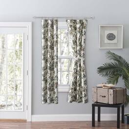 Ellis Curtain - Madison Floral Design Printed Natural Ground 3" Rod Pocket 56" x 63" Tailored Panel Pair - Blue
