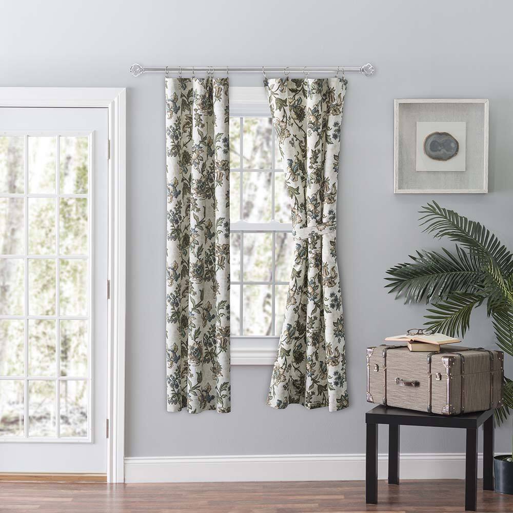 Front. Ellis Curtain - Ellis Curtain Madison Floral Design Printed Natural Ground 3" Rod Pocket 56" x 63" Tailored Panel Pair Blue - Blue.