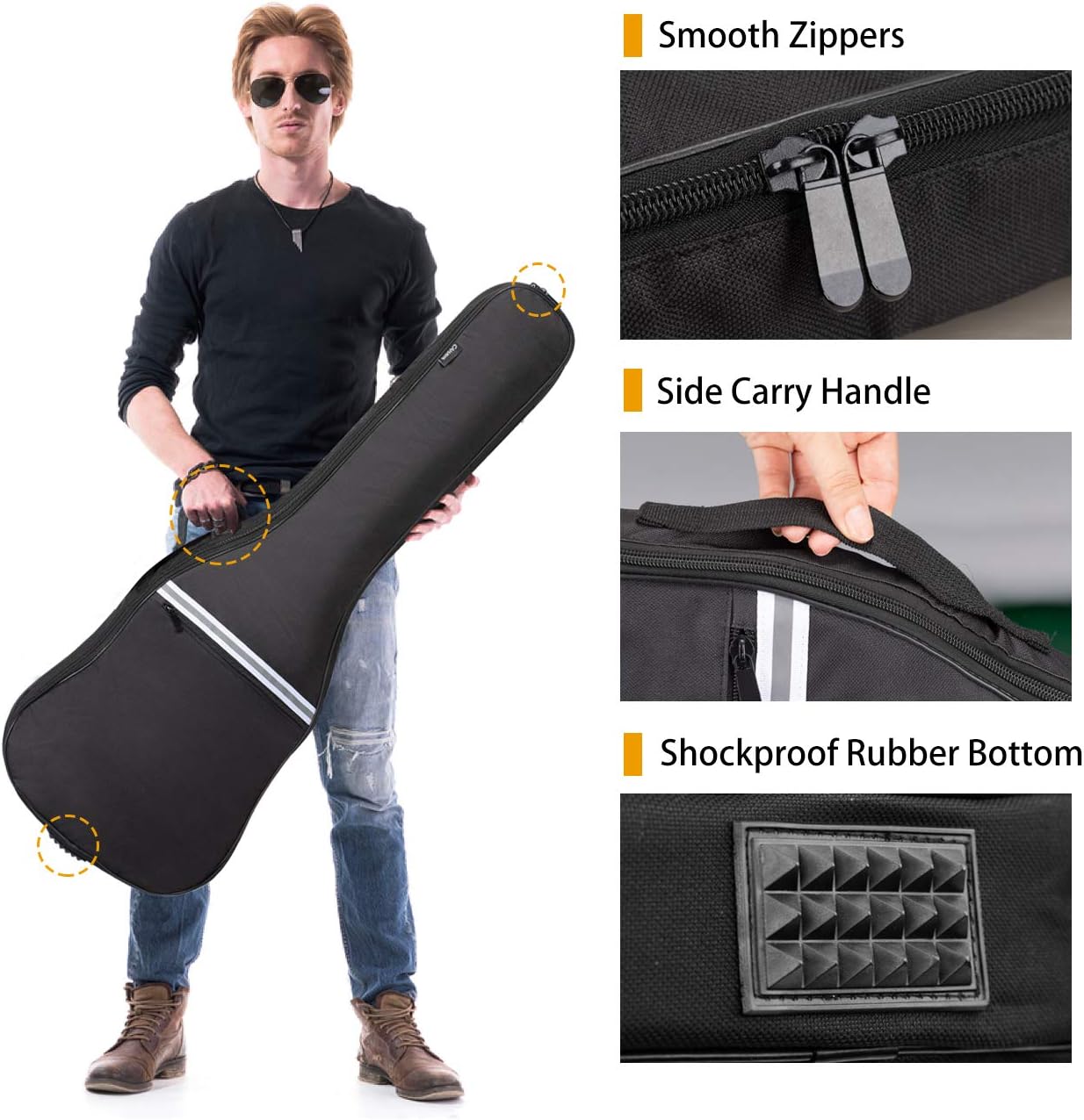 - Smooth Zippers
- Side Carry Handle
- Shockproof Rubber Bottom