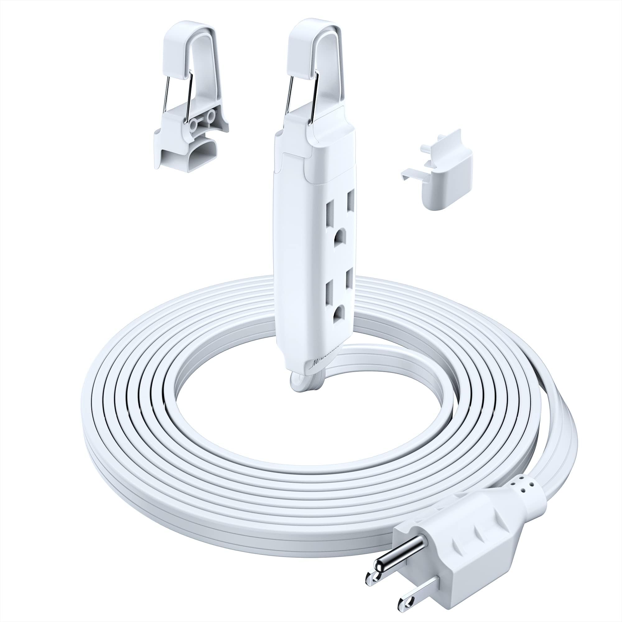 Maximm - Extension Cord 12 ft 3-Outlet 16 Gauge Wire Power Cord with Removable-Hook System - UL Certified - White
