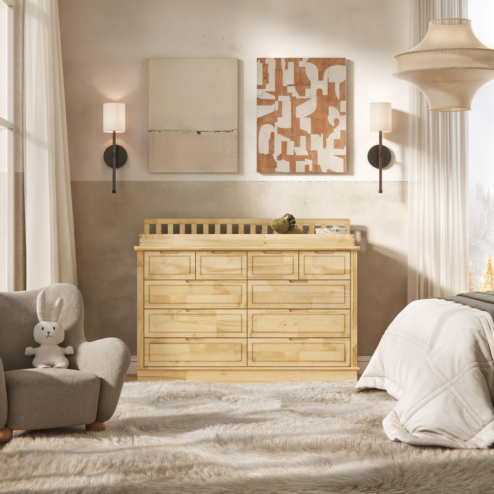 Alt View 10. Homsee - Solid Wood Baby Changing Table Dresser with Drawers, Nursery Diaper Organizer, Anti-Tip Storage Cabinet for Newborns - Wooden.