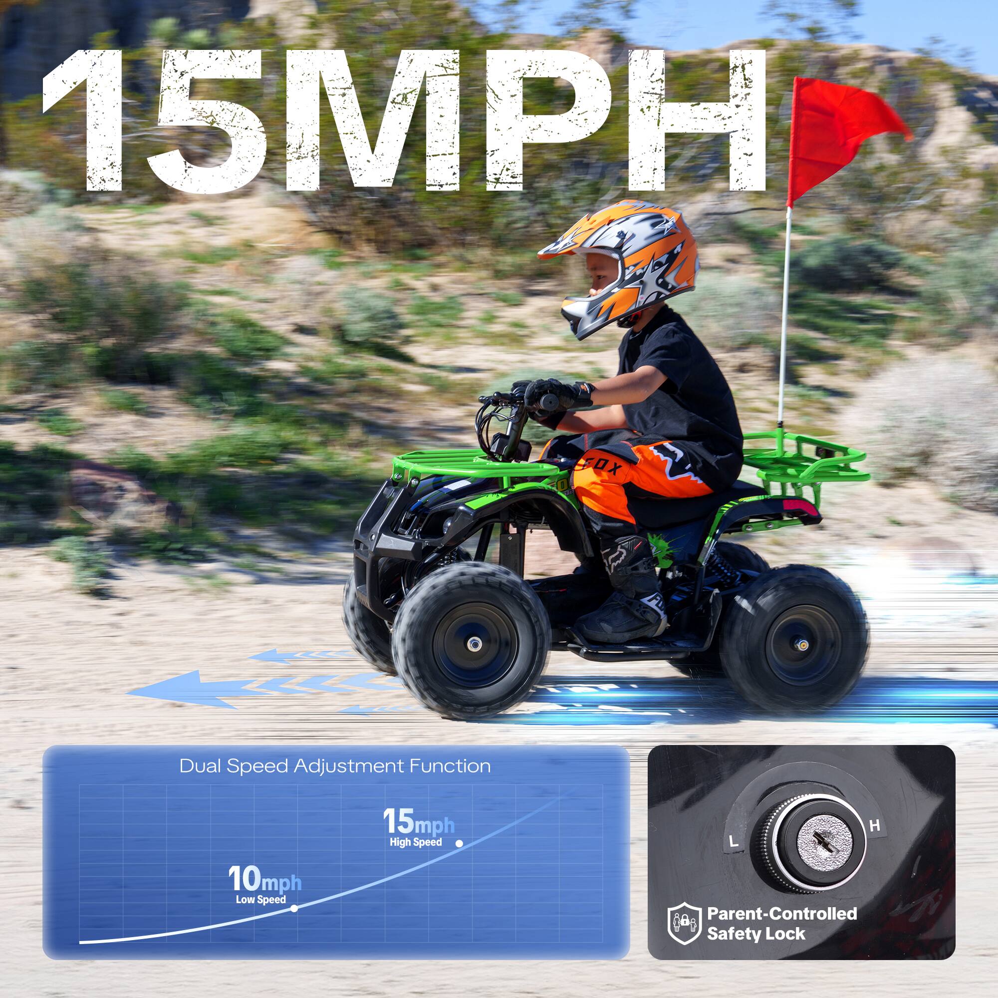 15MPH

FOX

Dual Speed Adjustment Function
10mph Low Speed
15mph High Speed

H L 18- Parent-Controlled Safety Lock