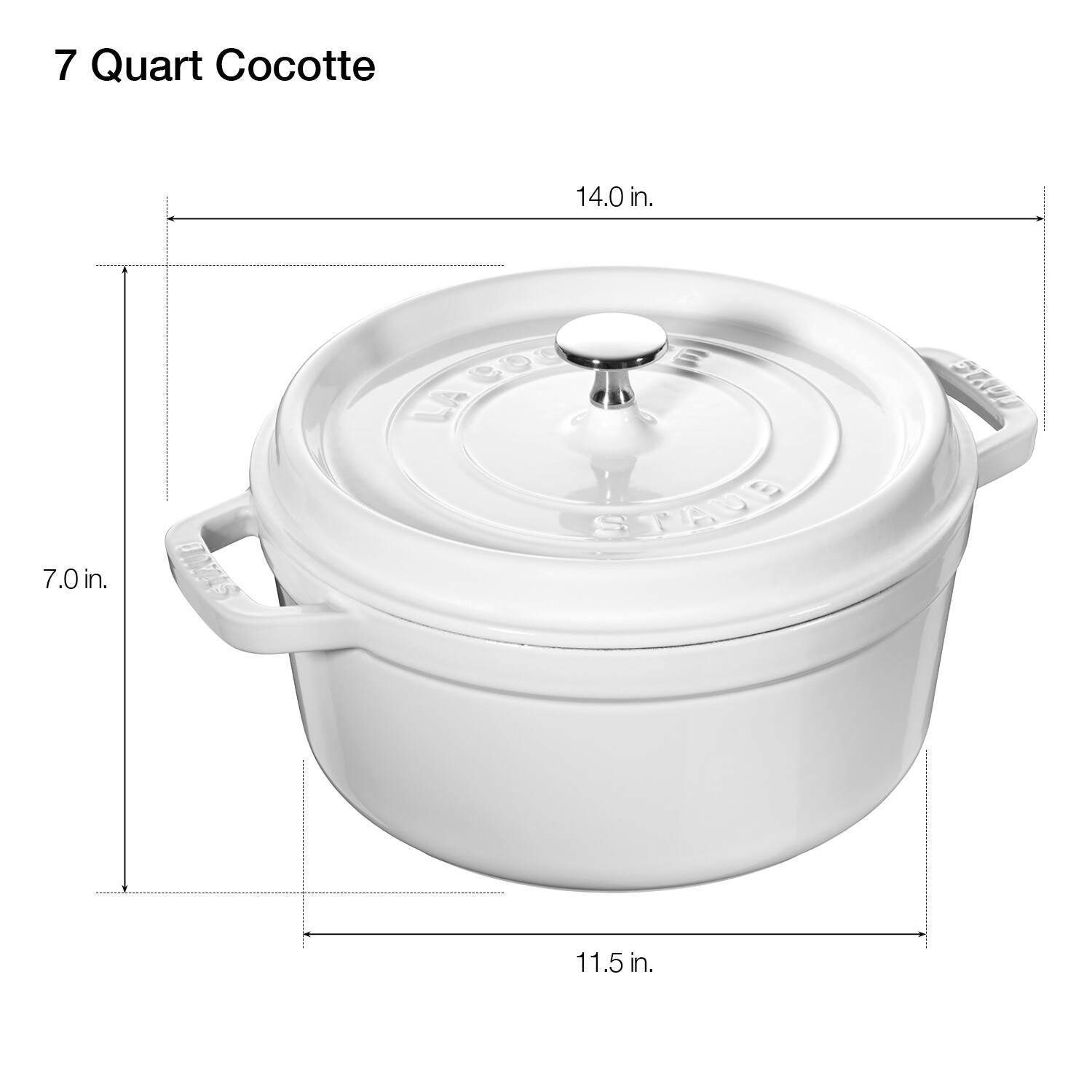 Staub - Cast Iron Round Cocotte, Dutch Oven, 7-quart, serves 7-8, Made in France - White - Thumbnail 4