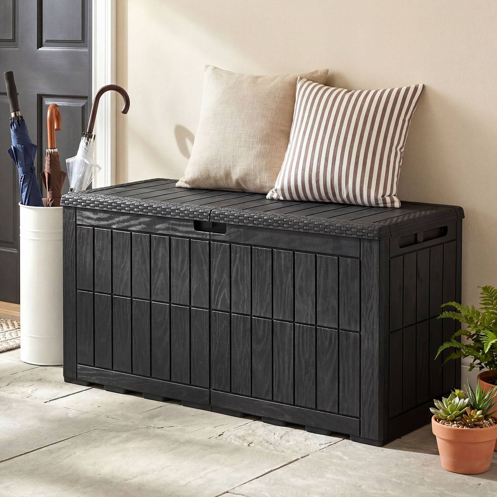 Alt View 4. Costway - Costway 100 Gal Outdoor Deck Box, All-Weather Lockable Storage Bin with Lid and Handles - Black.