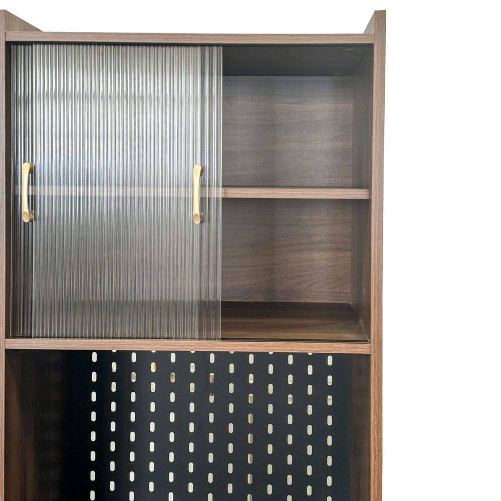 Alt View 8. Kadyn - Folding Desk with Storage, Space-Saving Foldable Computer Desk for Small Spaces, Writing Table for Home, Office, Brown - Brown.