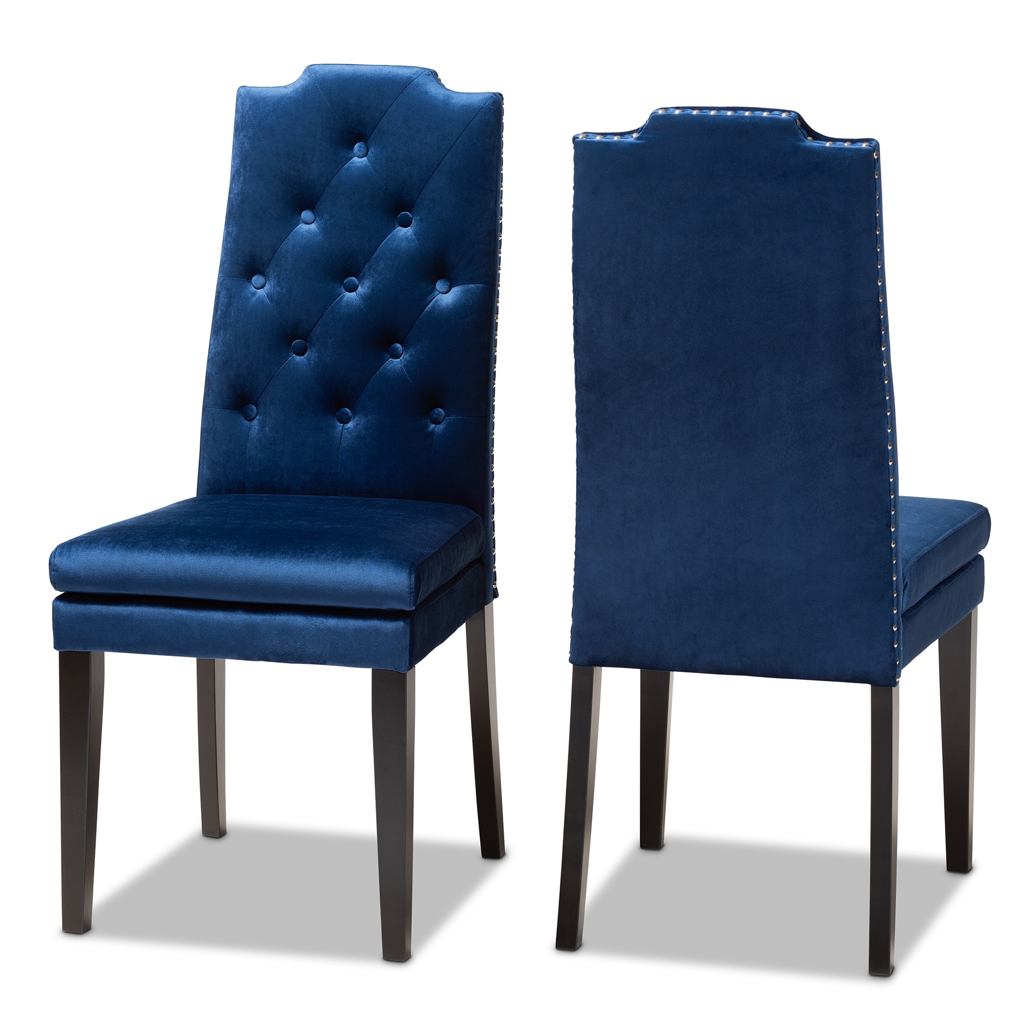 Baxton Studio - Dylin Modern and Contemporary Velvet Fabric Upholstered Button Tufted Wood Dining Chair Set - Royal Blue