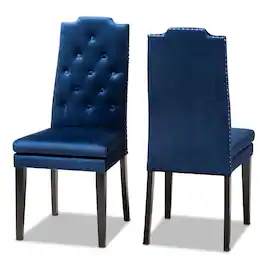 Baxton Studio - Dylin Modern and Contemporary Velvet Fabric Upholstered Button Tufted Wood Dining Chair Set - Royal Blue