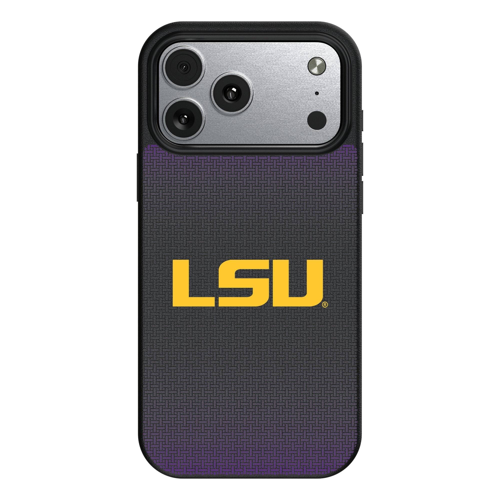 Front. Keyscaper - LSU Tigers Linen Logo iPhone Magnetic Bump Case - 15 - Black.