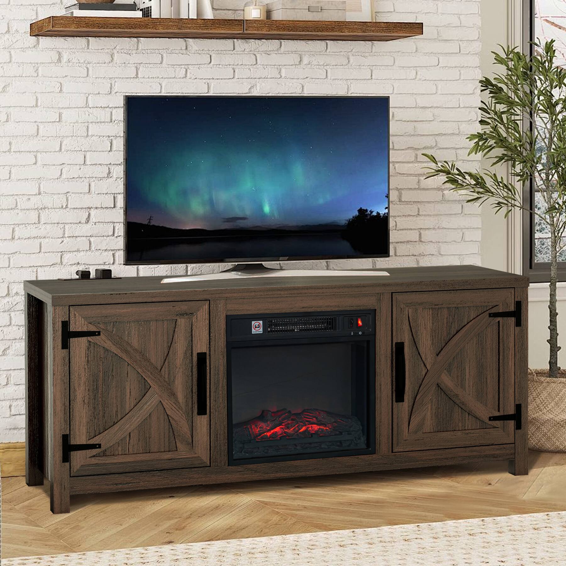 Alt View 4. Ihomeadore - 58" Farmhouse TV Stand for TV up to 65" with Electric Fireplace - Brown.