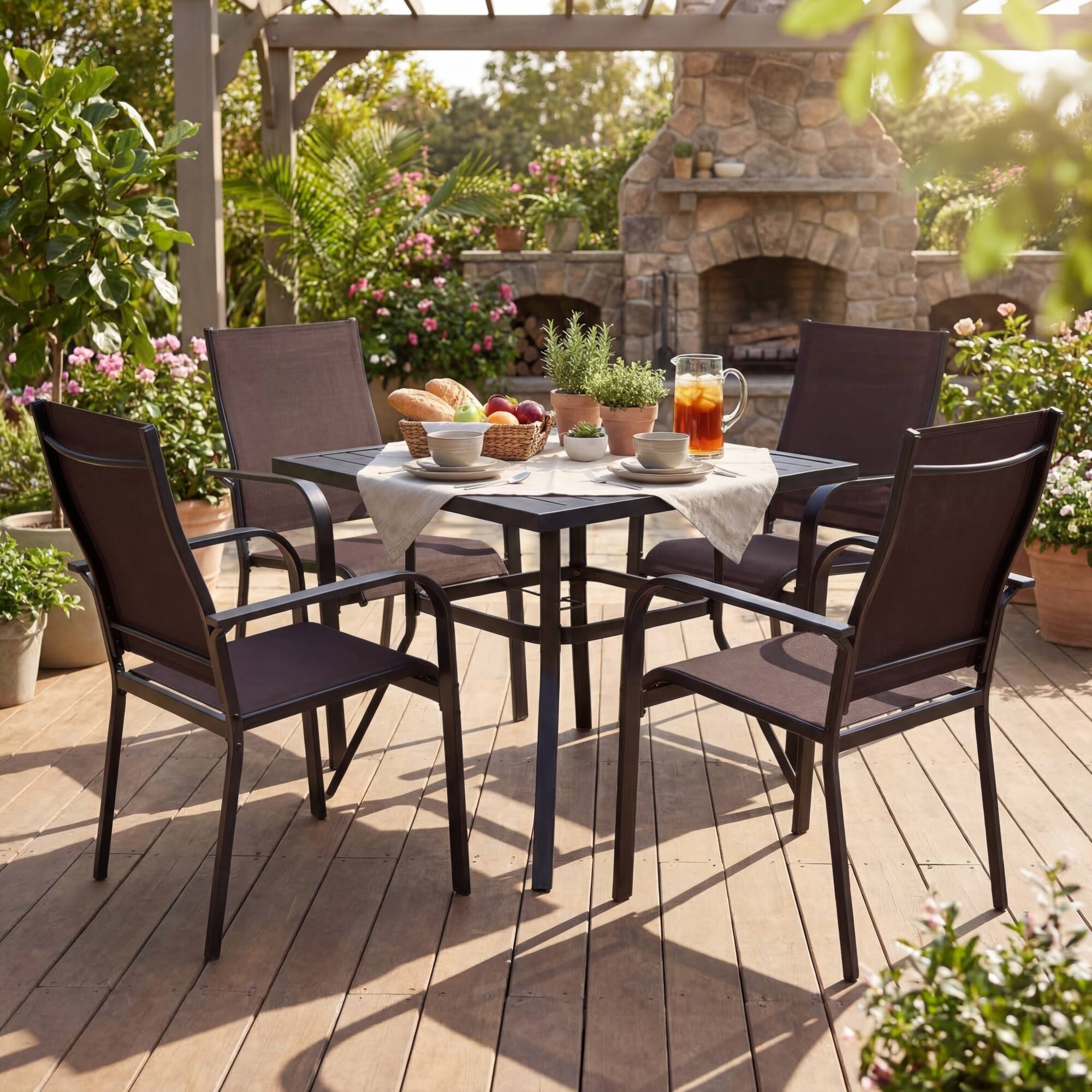 Alt View 4. Costway - Costway Patio Dining Chairs Set of 6, Stackable Outdoor Armchairs with Metal Frame,Backrest - Coffee.